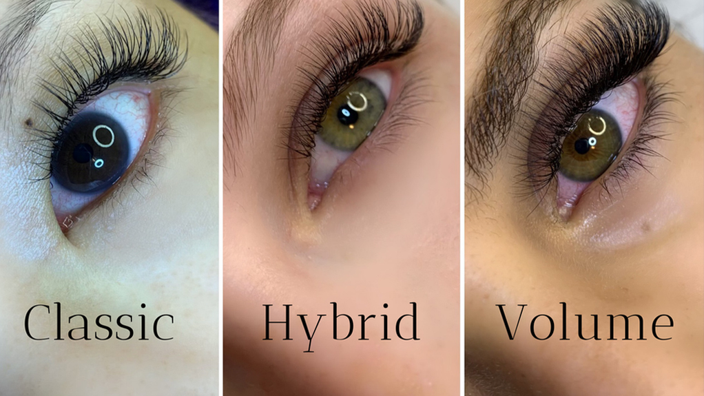 classic lashes, volume lashes, hybrid lashes
