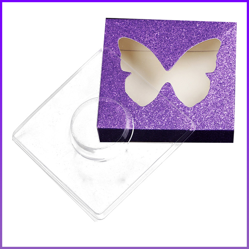 square glitter eyelash packaging with butterfly-shaped window