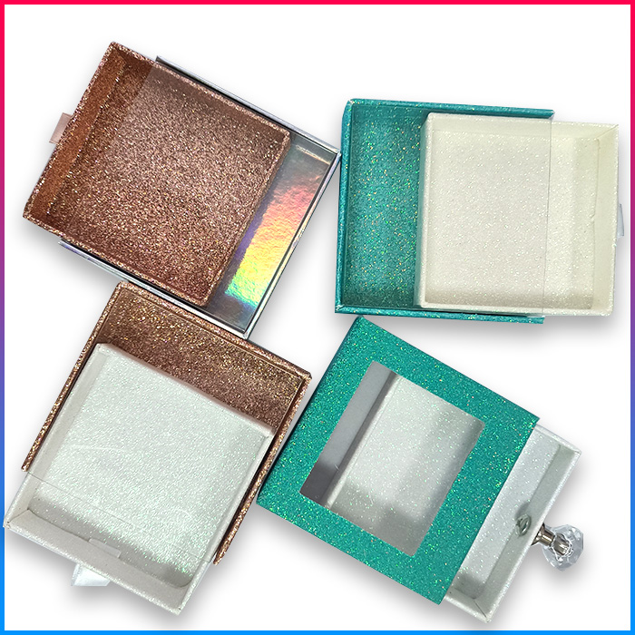 glitter drawer square lash packaging with diamond-shaped handle