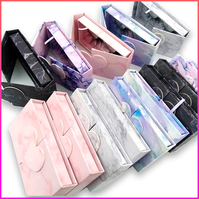 Marble Middle-Open Magnetic Eyelash Packaging With Heart Cutout Window