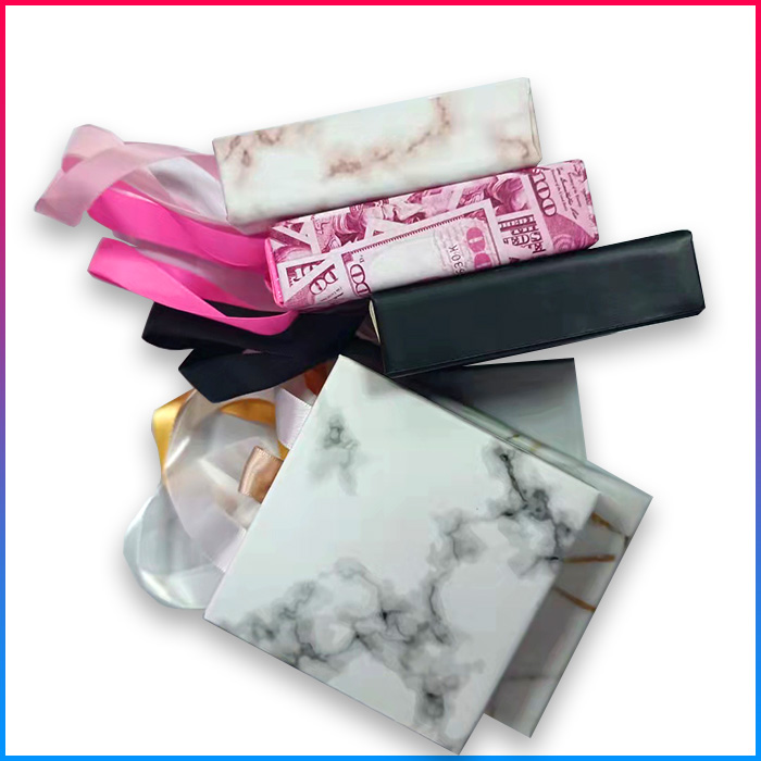 square drawer eyelash packaging with ribbon handle