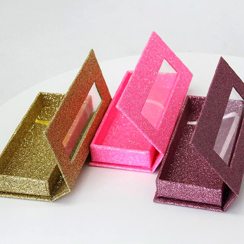 rectangular glitter magnetic lash packaging with cutout window
