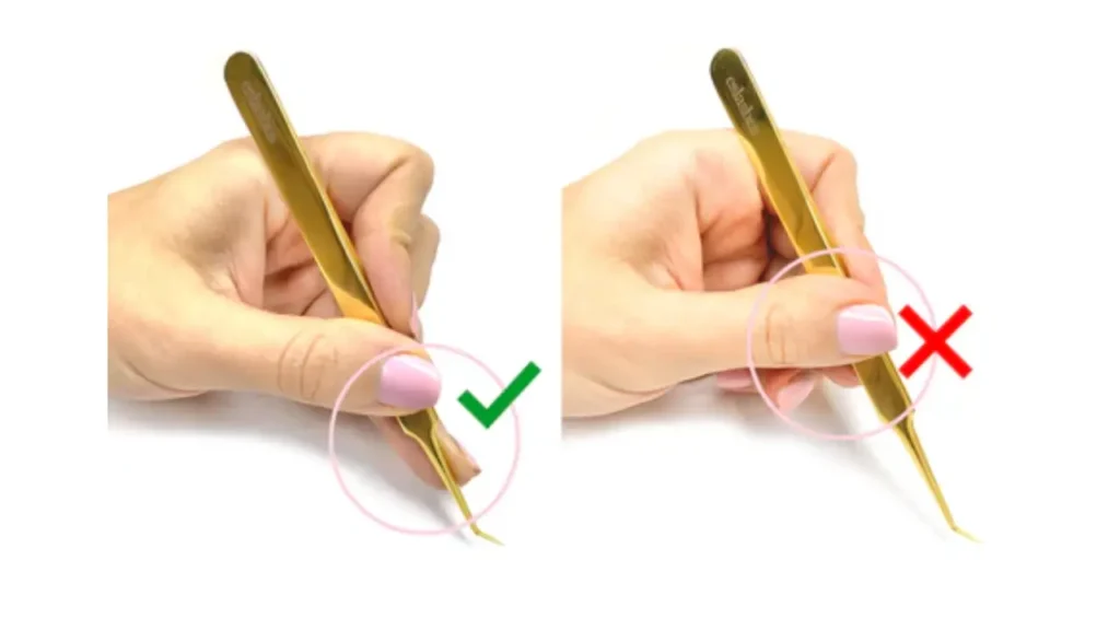 how to hold lash extension tweezers