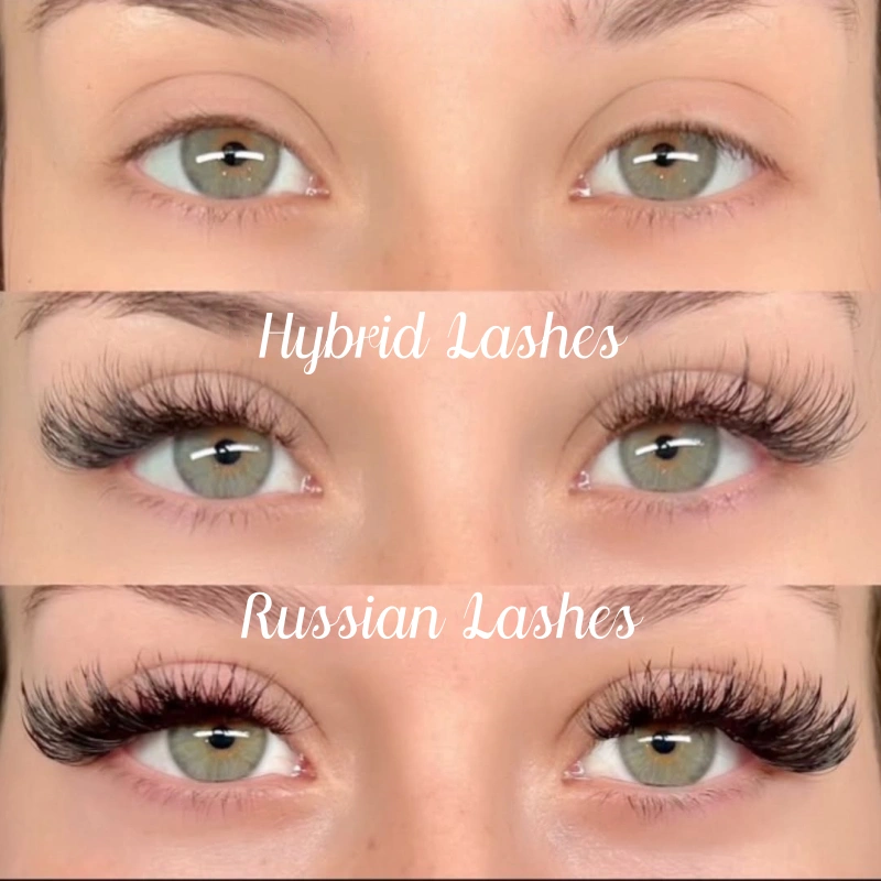 russian lashes vs hybrid lashes