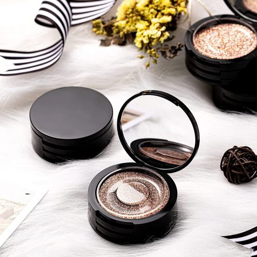 black acrylic round lash packaging with mirror