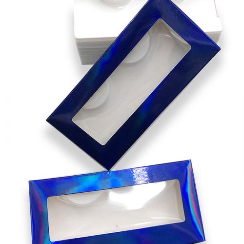 blue paper holographic lash packaging