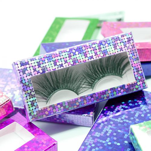 glitter holographic paper lash packaging
