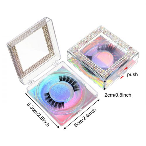 rhinestone square lash box case with holographic paper